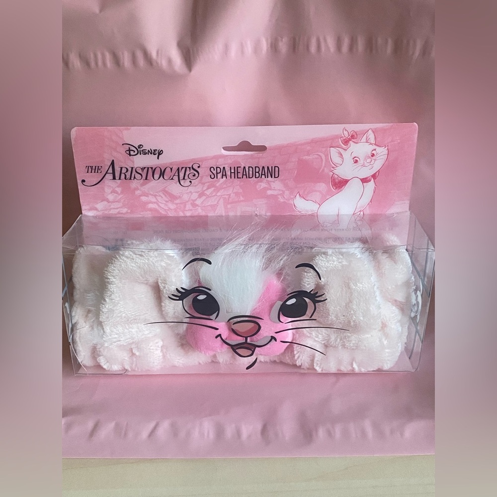 Disney's The Aristocats Marie Fluffy Spa Headband Pink White Cat Ears Bow NEW